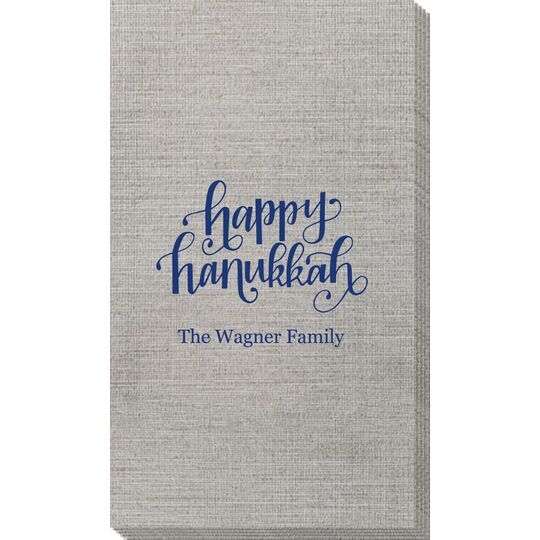 Hand Lettered Happy Hanukkah Bamboo Luxe Guest Towels